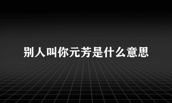 别人叫你元芳是什么意思