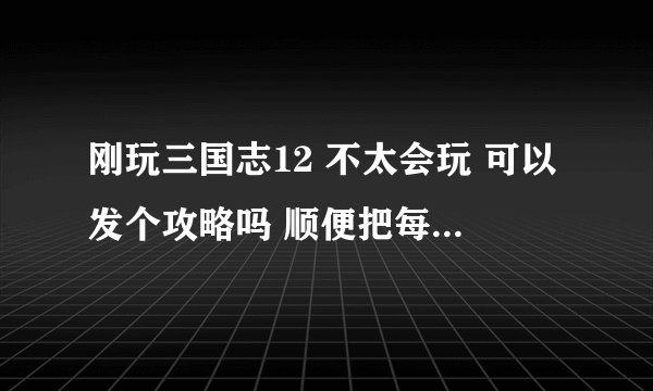 刚玩三国志12 不太会玩 可以发个攻略吗 顺便把每个武将技能的作用解释下 谢谢