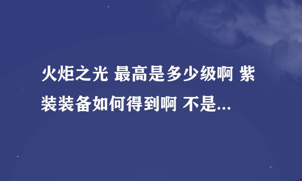 火炬之光 最高是多少级啊 紫装装备如何得到啊 不是玩别人的存档 自己玩的话怎么弄？地图一共多少层啊？