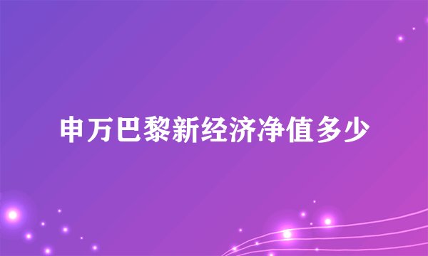 申万巴黎新经济净值多少
