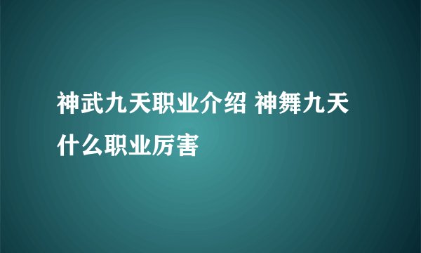 神武九天职业介绍 神舞九天什么职业厉害