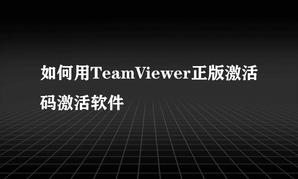 如何用TeamViewer正版激活码激活软件
