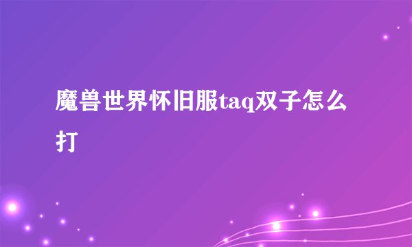魔兽世界怀旧服taq双子怎么打