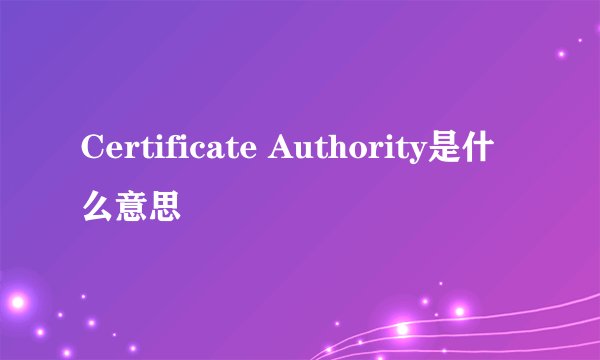 Certificate Authority是什么意思