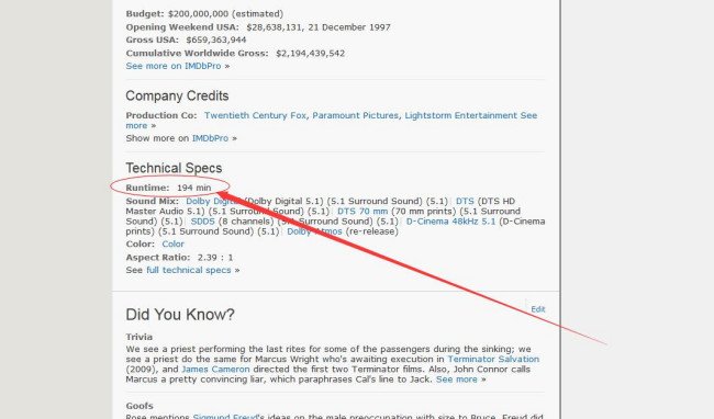 我还想问一下，泰坦尼克号最长时长是多少？