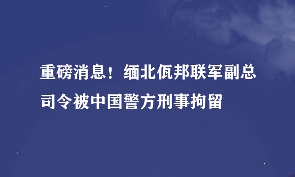 重磅消息！缅北佤邦联军副总司令被中国警方刑事拘留