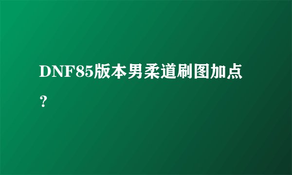 DNF85版本男柔道刷图加点?
