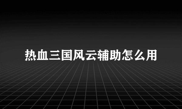 热血三国风云辅助怎么用