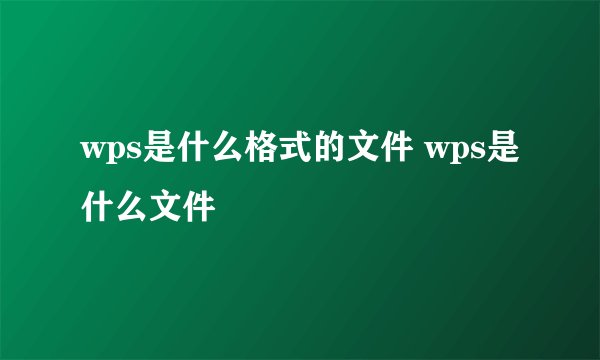wps是什么格式的文件 wps是什么文件