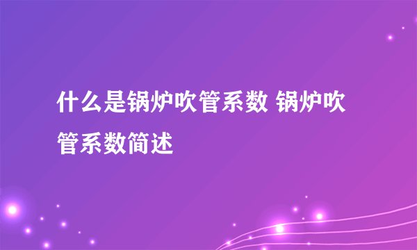 什么是锅炉吹管系数 锅炉吹管系数简述