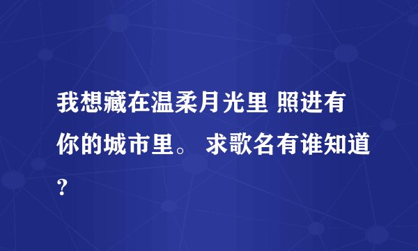 我想藏在温柔月光里 照进有你的城市里。 求歌名有谁知道？