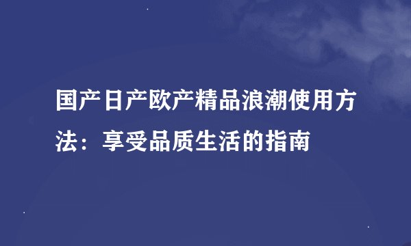 国产日产欧产精品浪潮使用方法：享受品质生活的指南