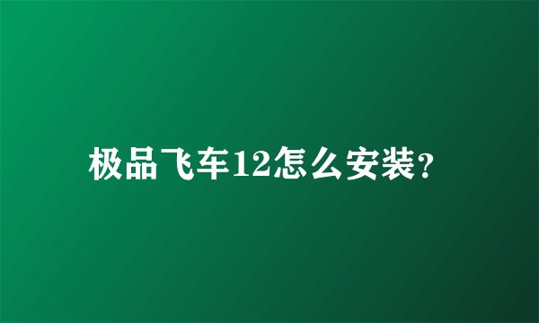 极品飞车12怎么安装？
