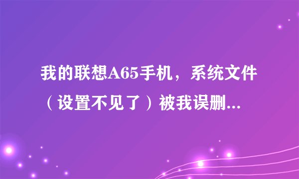 我的联想A65手机，系统文件（设置不见了）被我误删 怎么办啊 求教了