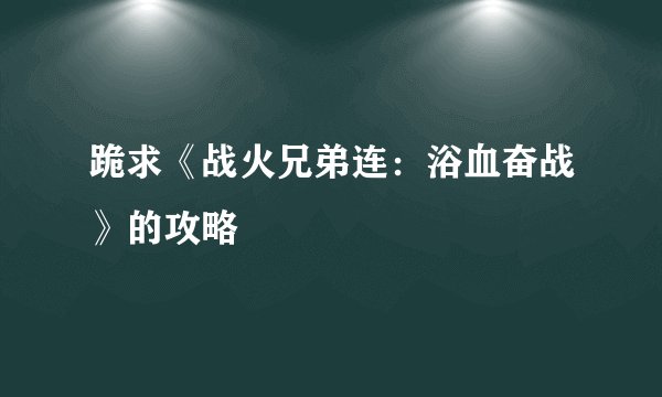 跪求《战火兄弟连：浴血奋战》的攻略