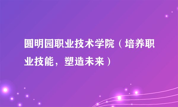 圆明园职业技术学院（培养职业技能，塑造未来）