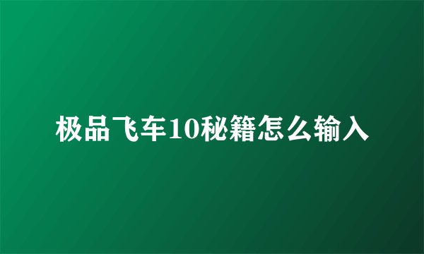 极品飞车10秘籍怎么输入