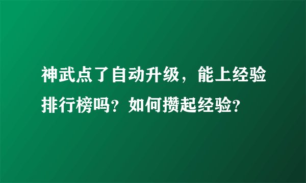 神武点了自动升级，能上经验排行榜吗？如何攒起经验？