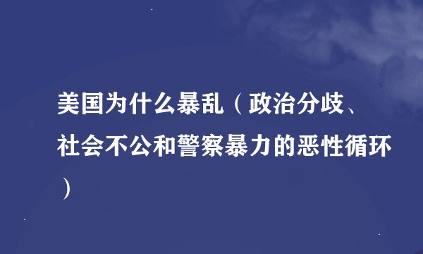 美国为什么暴乱（政治分歧、社会不公和警察暴力的恶性循环）
