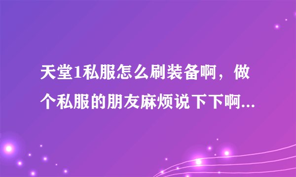 天堂1私服怎么刷装备啊，做个私服的朋友麻烦说下下啊~~~~分不多