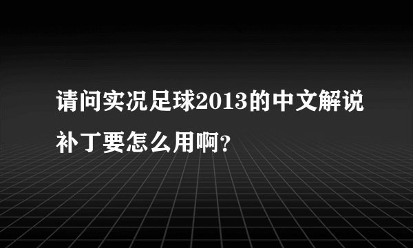 请问实况足球2013的中文解说补丁要怎么用啊？