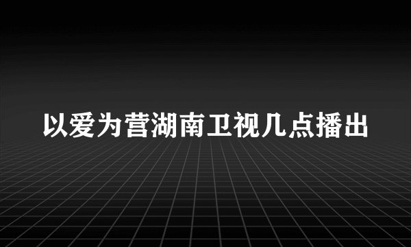 以爱为营湖南卫视几点播出