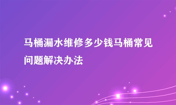 马桶漏水维修多少钱马桶常见问题解决办法