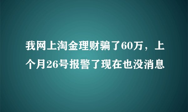 我网上淘金理财骗了60万，上个月26号报警了现在也没消息