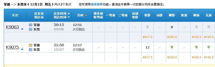 k9075常德到东莞火车卧铺票价
