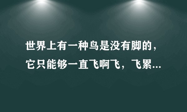世界上有一种鸟是没有脚的，它只能够一直飞啊飞，飞累了就在风里面睡觉
