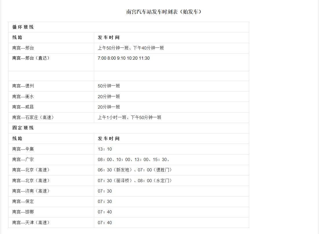 南宫市到邢台市的长途汽车时间表都有哪些？