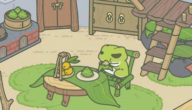 一个绿色青蛙在上午7点还在看电视,突然有