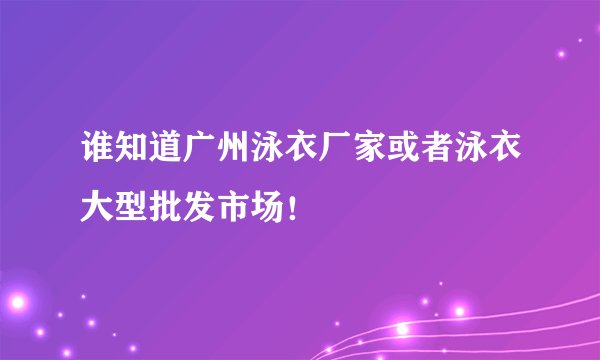谁知道广州泳衣厂家或者泳衣大型批发市场！