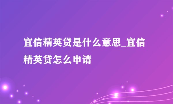 宜信精英贷是什么意思_宜信精英贷怎么申请