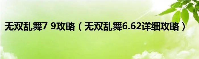 无双乱舞7 9攻略（无双乱舞6.62详细攻略）