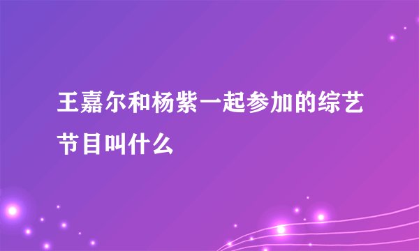 王嘉尔和杨紫一起参加的综艺节目叫什么