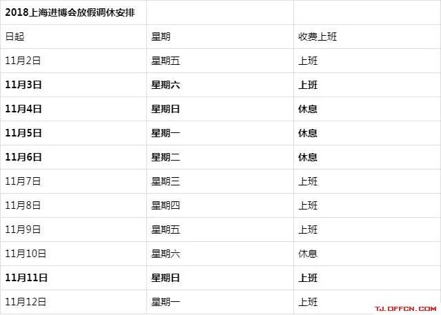2018上海进博会放假安排及调休时间公布