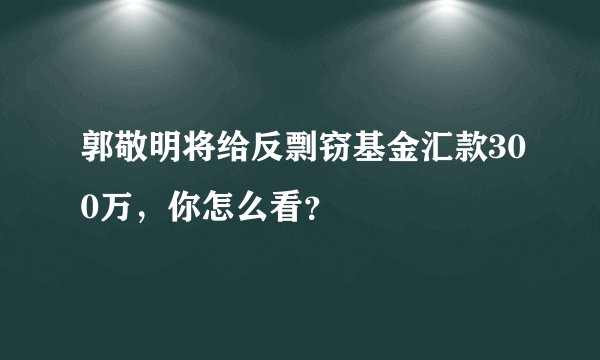 郭敬明将给反剽窃基金汇款300万，你怎么看？