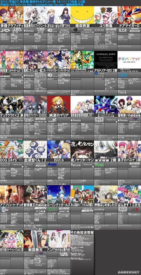 2015年1月新番一览表3.0版来啦 快来挑选你爱看的新番