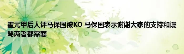 霍元甲后人评马保国被KO 马保国表示谢谢大家的支持和谩骂两者都需要