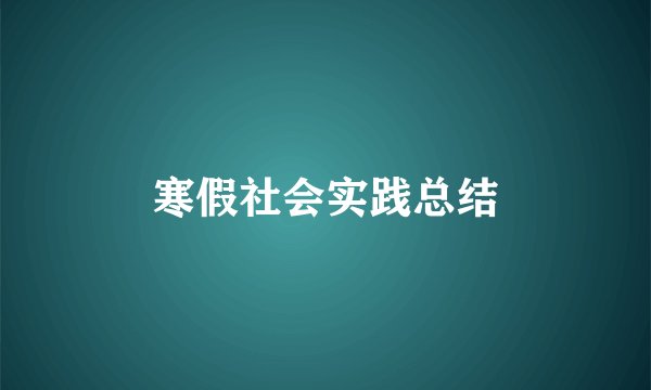 寒假社会实践总结