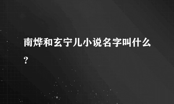 南烨和玄宁儿小说名字叫什么?