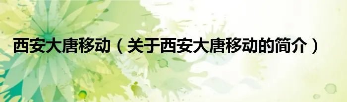 西安大唐移动(关于西安大唐移动的简介)