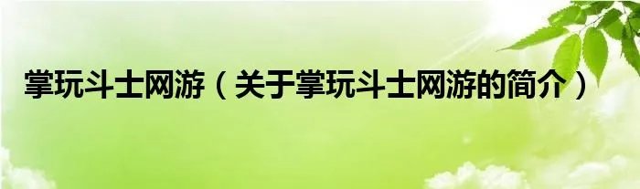 掌玩斗士网游(关于掌玩斗士网游的简介)