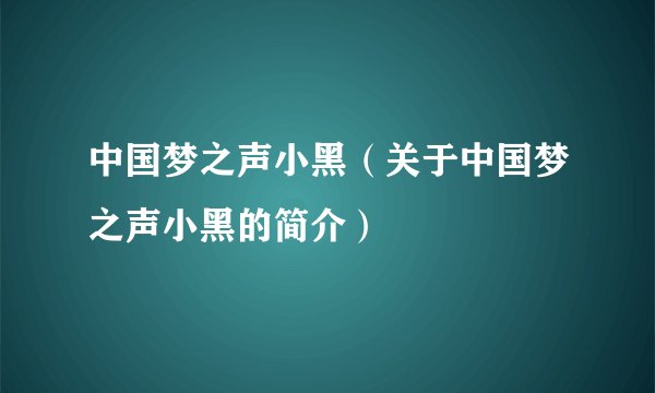 中国梦之声小黑（关于中国梦之声小黑的简介）