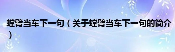 螳臂当车下一句（关于螳臂当车下一句的简介）