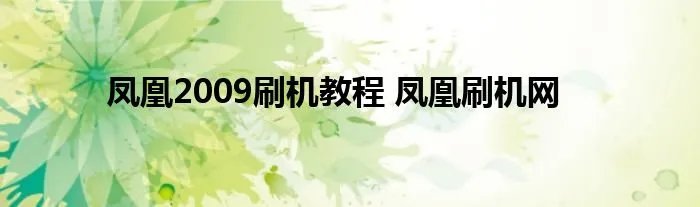 凤凰2009刷机教程 凤凰刷机网