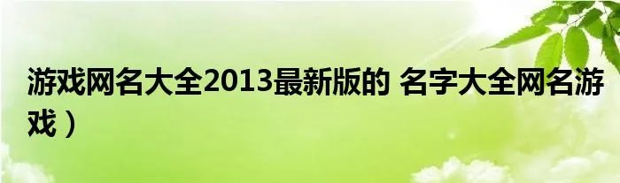 游戏网名大全2013最新版的 名字大全网名游戏)