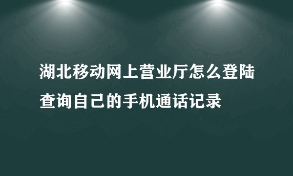 湖北移动网上营业厅怎么登陆查询自己的手机通话记录