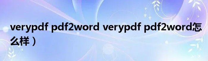 verypdf pdf2word verypdf pdf2word怎么样)